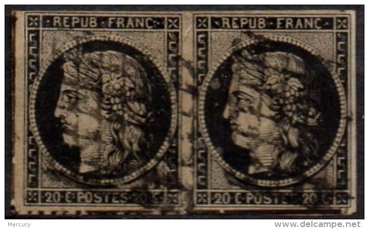 FRANCE - 20 C. Noir De 1948 Oblitéré En Paire - 1849-1850 Cérès