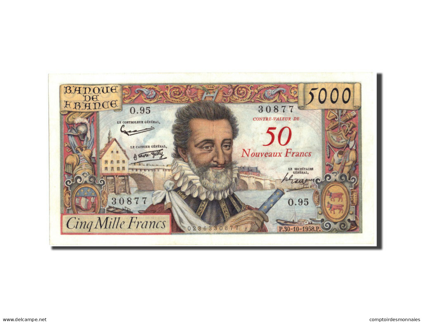 Billet, France, 50 Nouveaux Francs On 5000 Francs, 1955-1959 Overprinted With - 1955-1959 Sovraccarichi In Nuovi Franchi