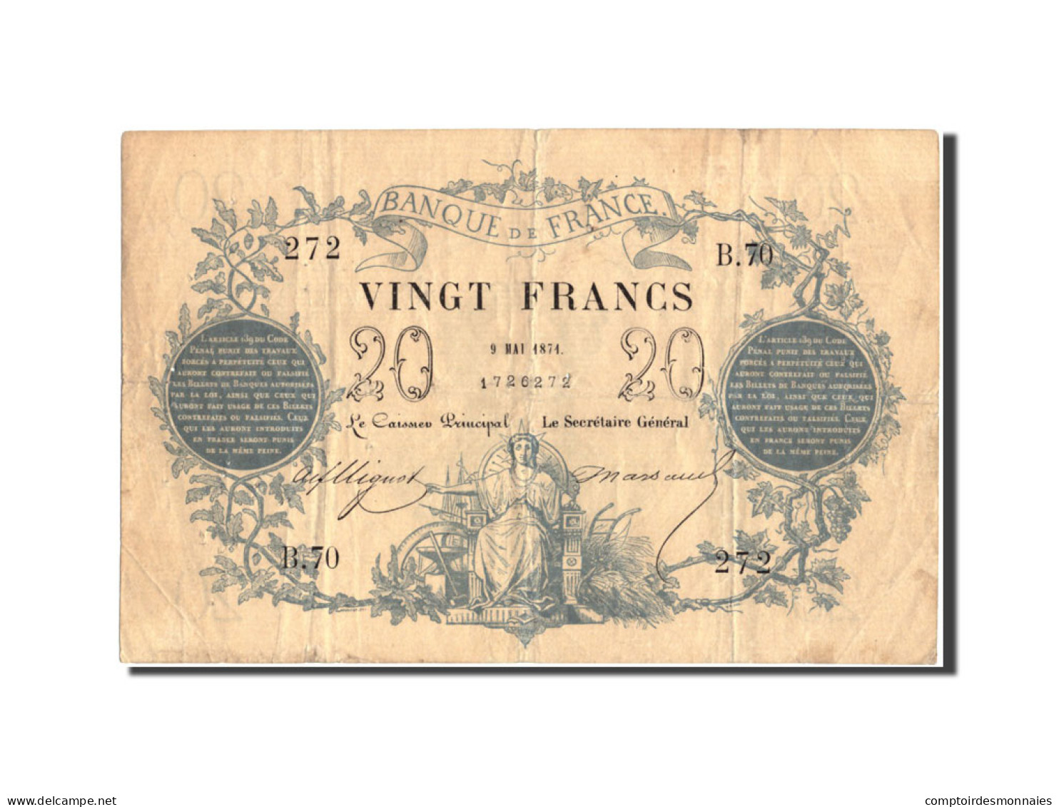 Billet, France, 20 Francs, ...-1889 Circulated During XIXth, 1871, 1871-05-09 - ...-1889 Circulated During XIXth