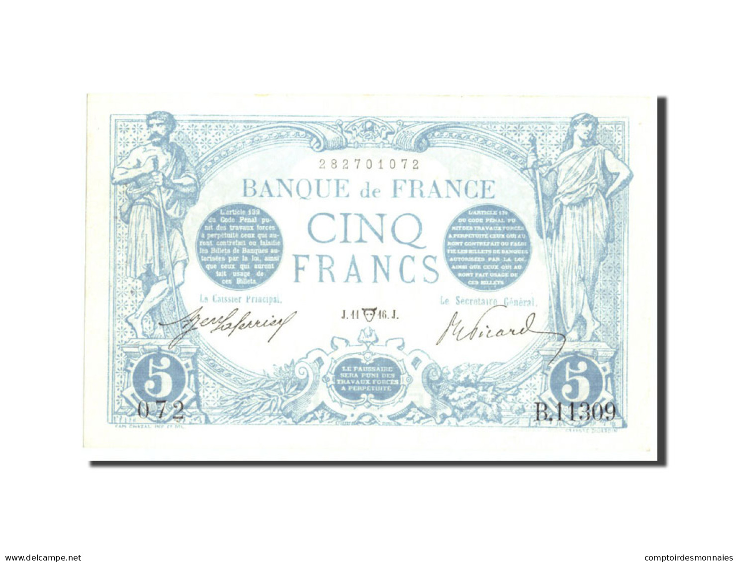 Billet, France, 5 Francs, 5 F 1912-1917 ''Bleu'', 1916, 1916-04-11, SUP+ - 5 F 1912-1917 ''Bleu''