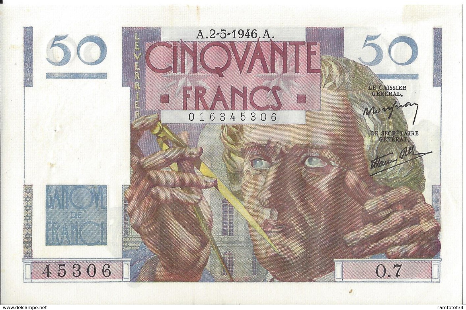 FRANCE - 50 Francs Le Verrier 2- 5-1946 A - 50 F 1946-1951 ''Le Verrier''