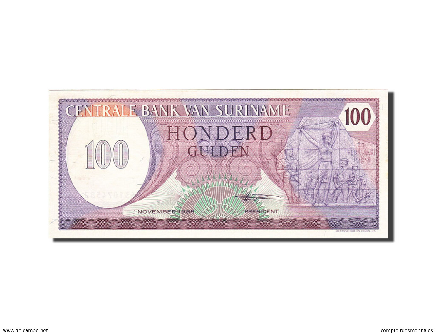 Billet, Surinam, 100 Gulden, 1982, 1985-11-01, KM:128b, SUP - Surinam
