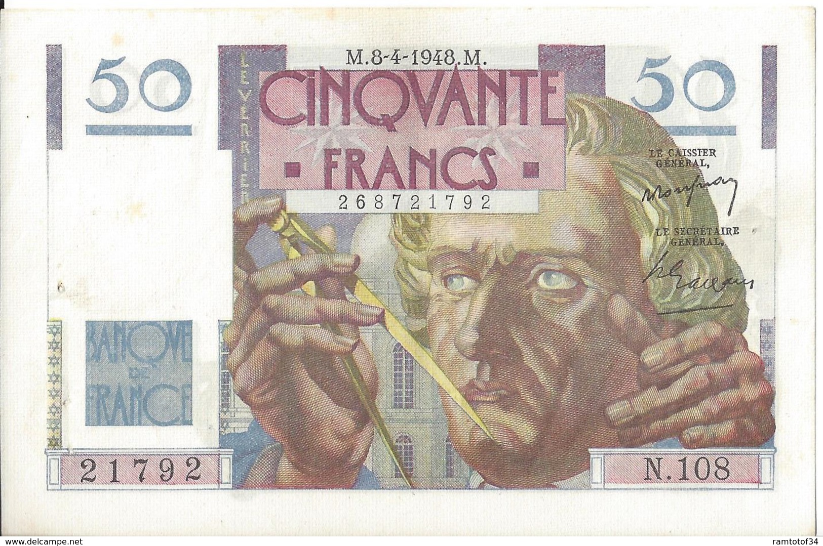 FRANCE - 50 Francs Le Verrier 8-4-1948 M - 50 F 1946-1951 ''Le Verrier''