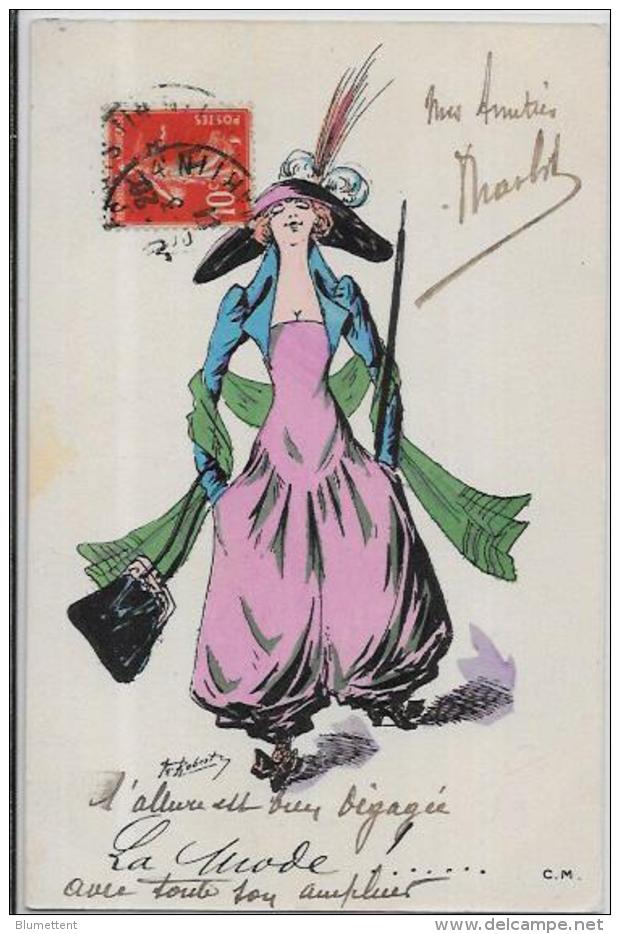CPA Ancienne ROBERTY Art Nouveau Femme Woman Girl Mode Chapeau Circulé - Robert