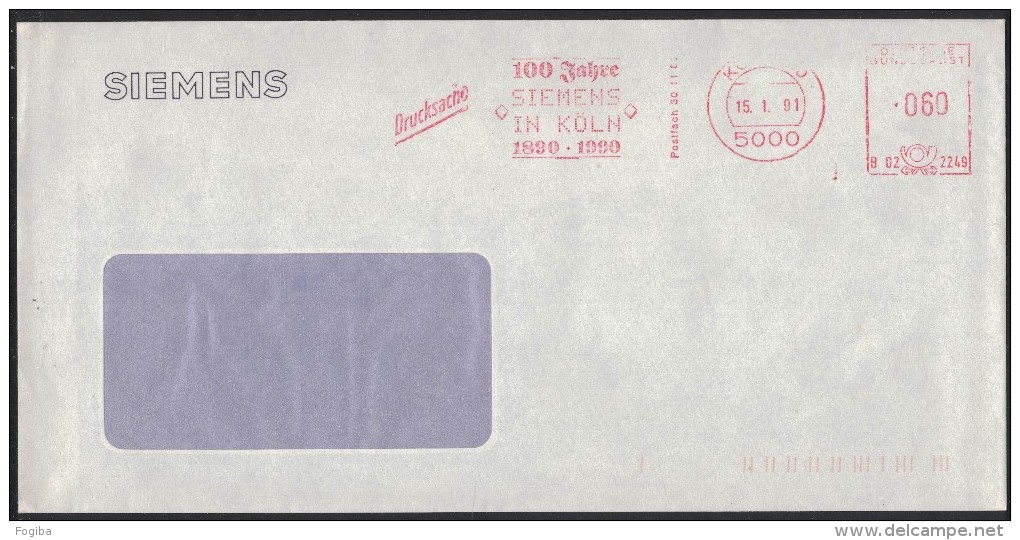 PF409    GERMANY 1990 - SIEMENS 100 Jahre In Koln -  EMA, Red Meter, Freistempel - Fabbriche E Imprese