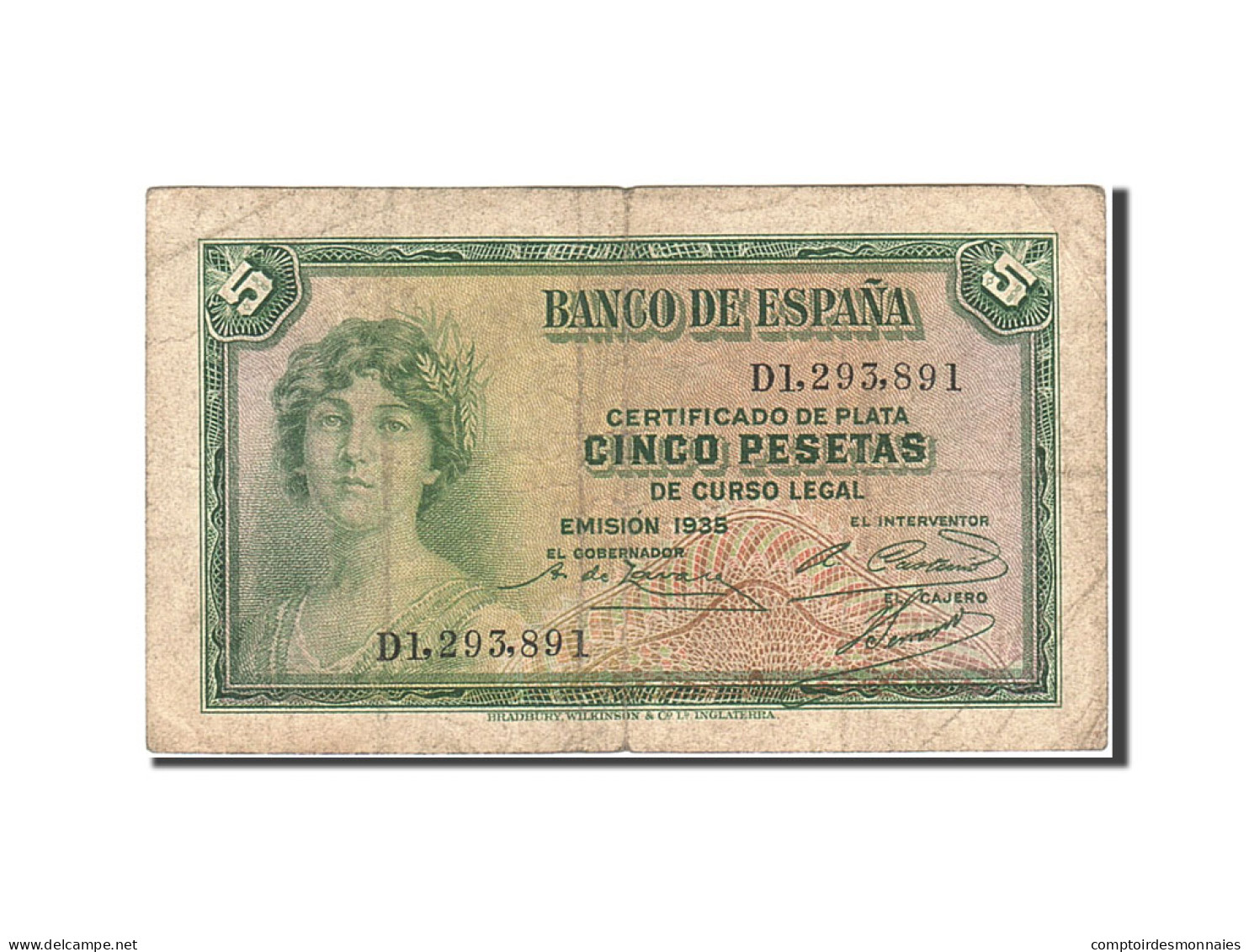 Billet, Espagne, 5 Pesetas, 1935, 1935, KM:85a, TB - 5 Pesetas
