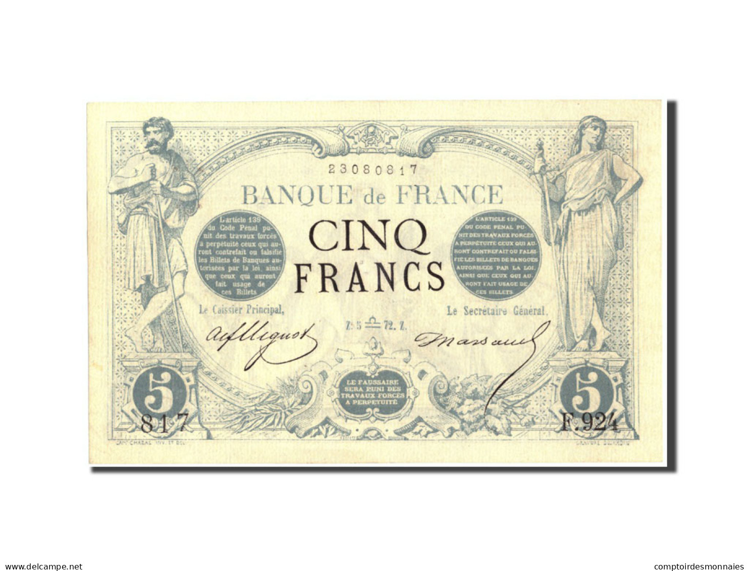 Billet, France, 5 Francs, 5 F 1871-1874 ''Noir'', 1872, 1872-09-05, SUP+ - 5 F 1871-1874 ''Noir''