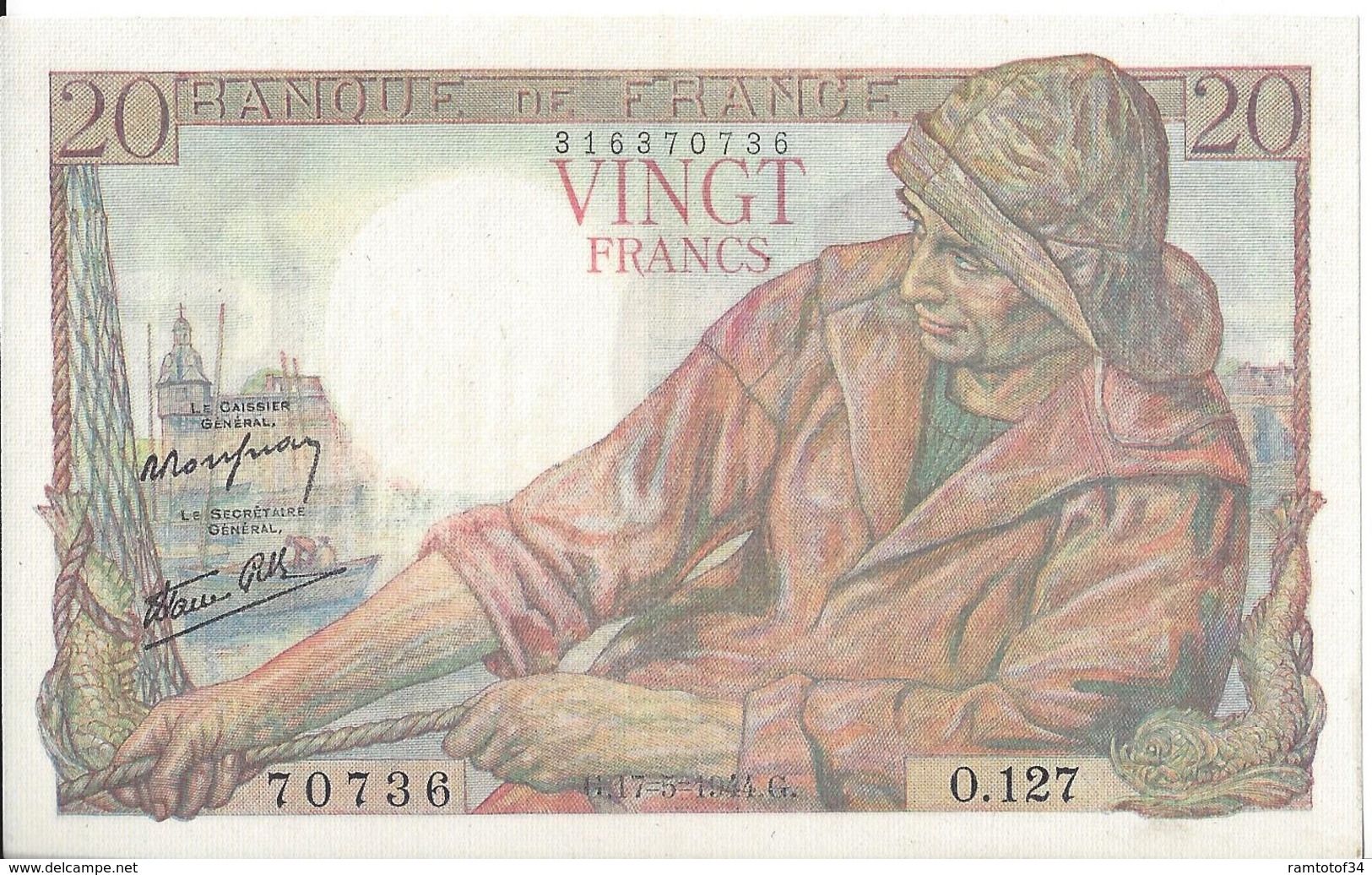 FRANCE - 20 Francs Pêcheur 17-5-1944 G - 20 F 1942-1950 ''Pêcheur''