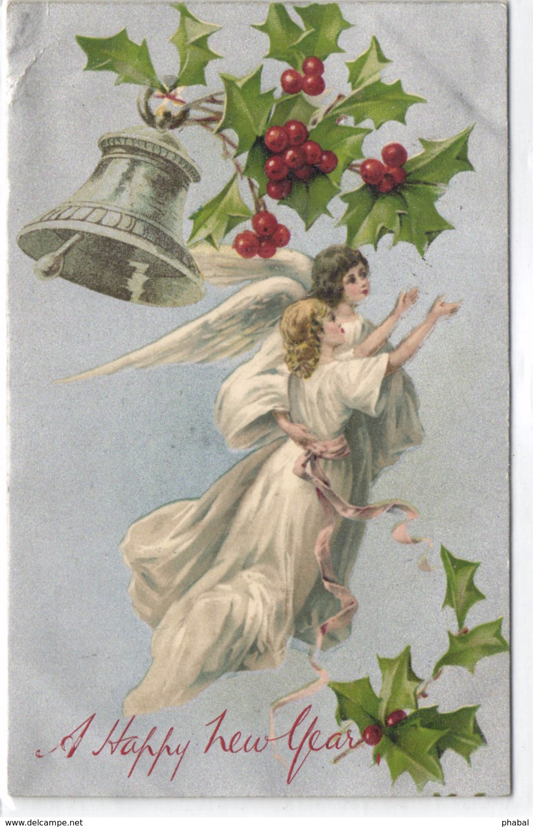 New Year, Angel Flying With A Blond Lady, Old Postcard - Angels