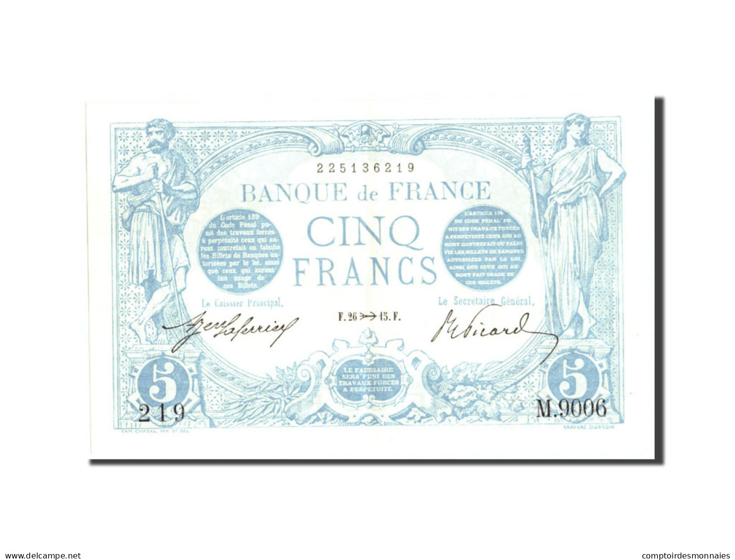 Billet, France, 5 Francs, 5 F 1912-1917 ''Bleu'', 1915, 1915-11-26, SPL - 5 F 1912-1917 ''Bleu''