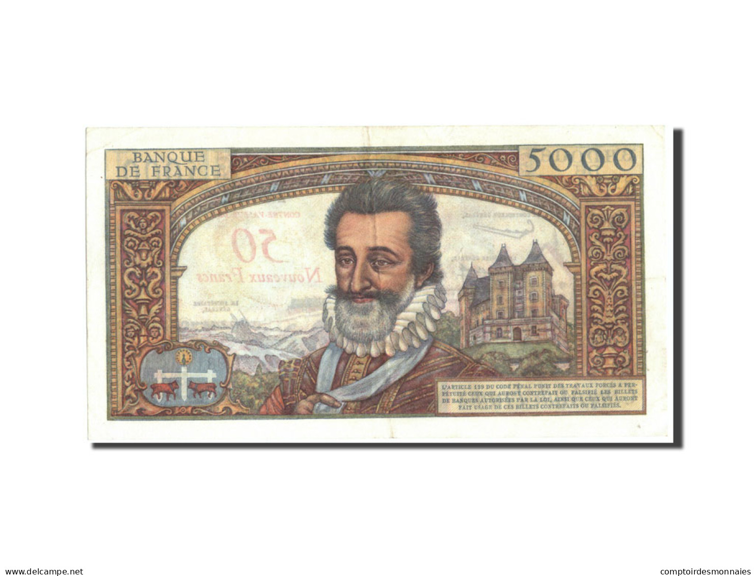 Billet, France, 50 Nouveaux Francs On 5000 Francs, 1955-1959 Overprinted With - 1955-1959 Sovraccarichi In Nuovi Franchi