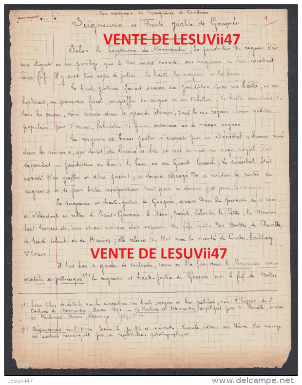 Gâprée (61-Orne) " Manuscrit original et inédit du début du siècle de CHARLES VEREL, de 105 pages & 93 documents de...