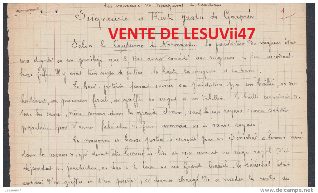 Gâprée (61-Orne) " Manuscrit original et inédit du début du siècle de CHARLES VEREL, de 105 pages & 93 documents de...