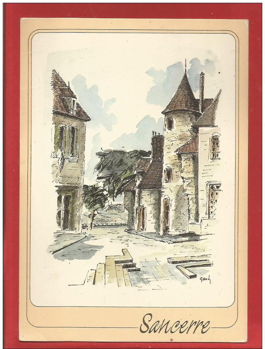 SANCERRE -  La Place  - Dépt 18 -  Aquarelle De G Audusseau - - Sancerre