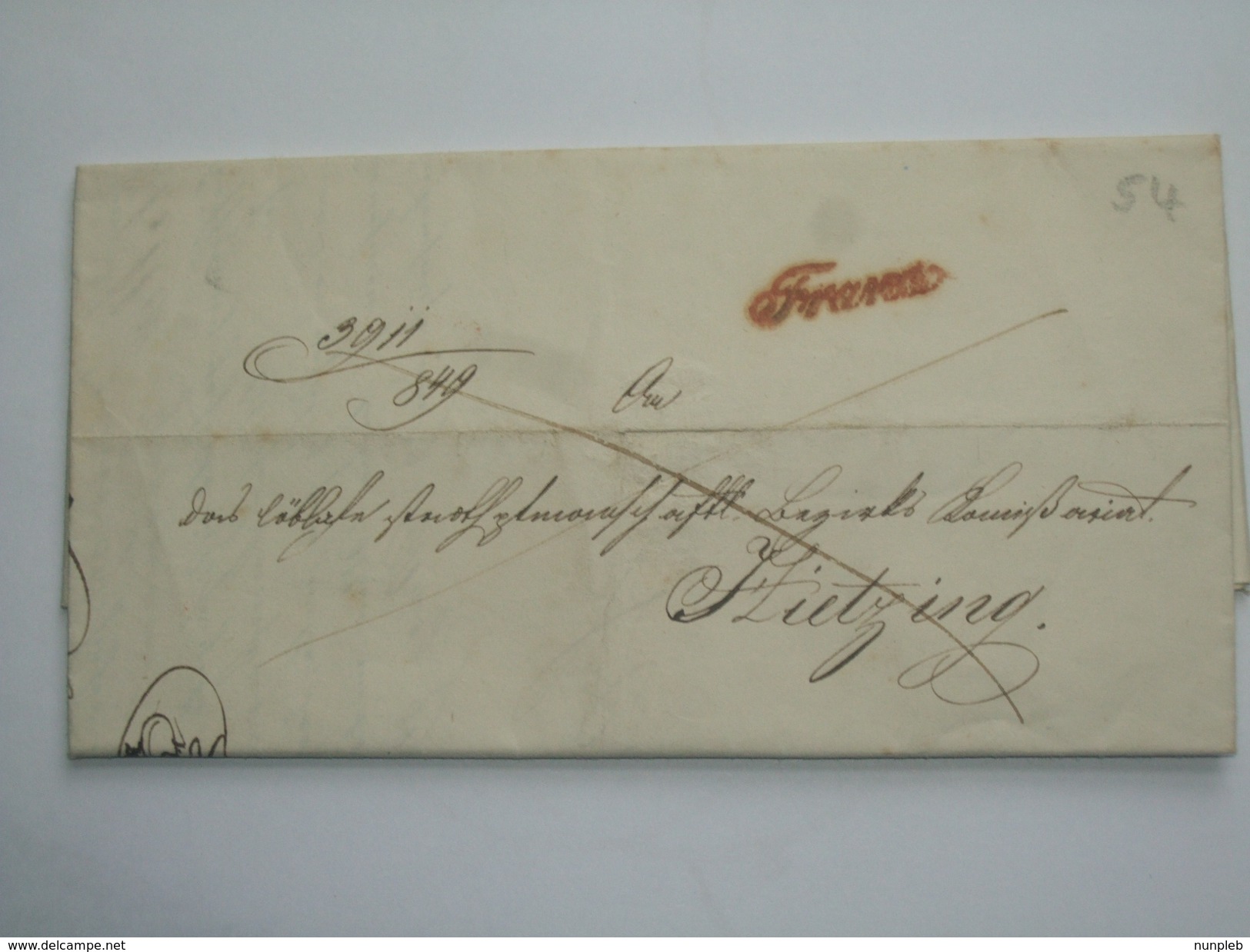 AUSTRIA 1849 VORPHILA ENTIRE WIEN TO HIETZING WITH RED FRANCO PAID MARK Discharge Papers From Vienna Hospital - ...-1850 Voorfilatelie