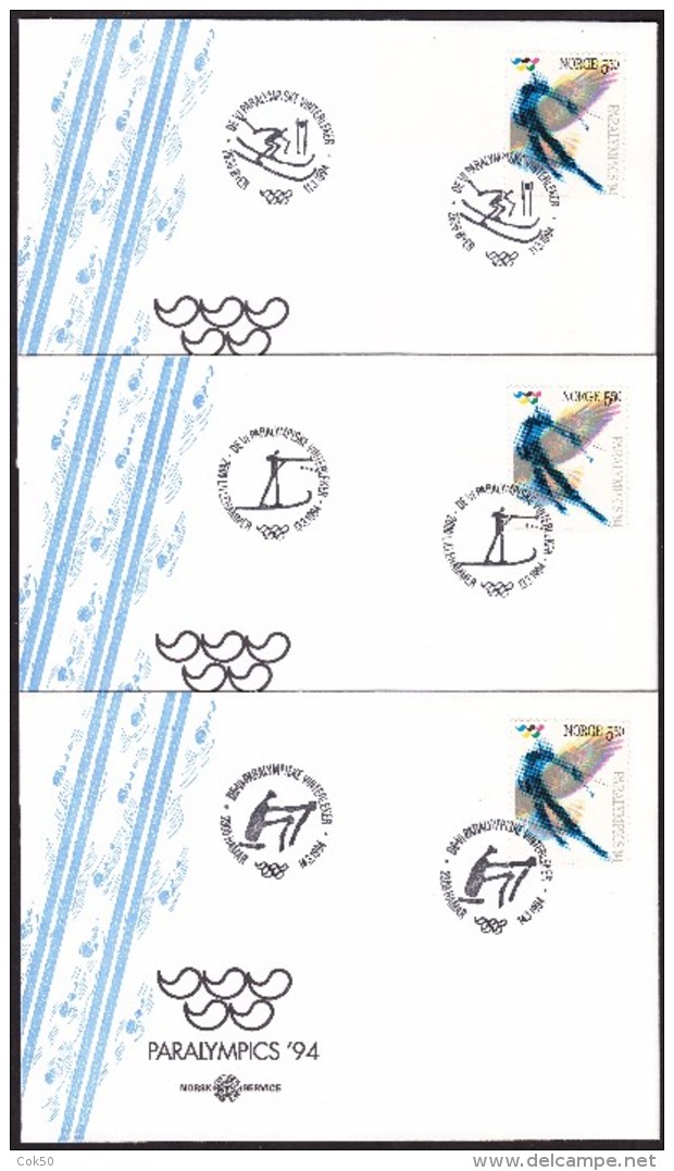 NORWAY - 12.3. - 14.3.94 «Paralympic Winter Games» Complete Garniture 6 Covers (2 Scans) - Winter 1994: Lillehammer