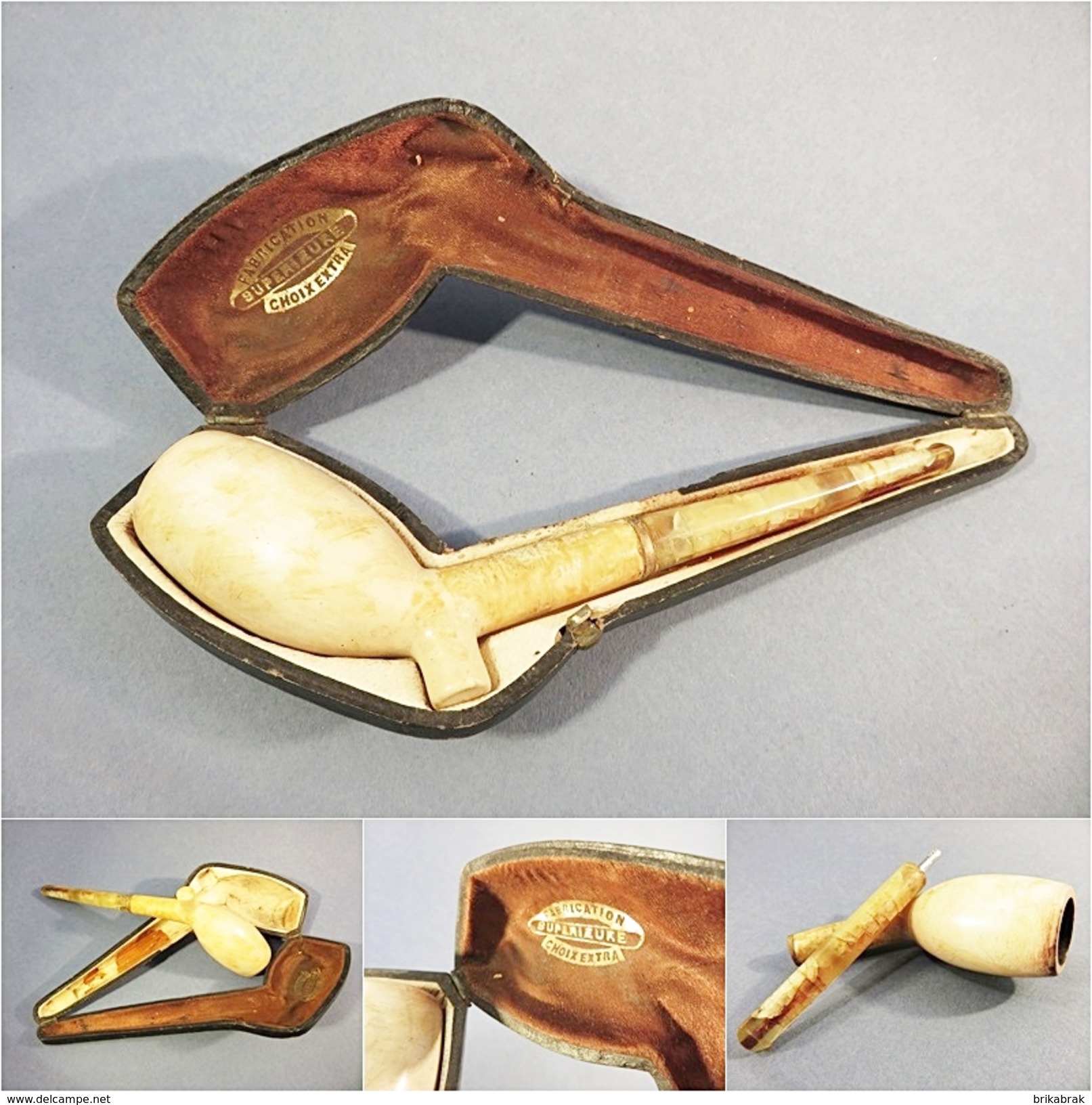 PIPE XIX EME EN ECUME AMBRE ET ARGENT - Tabac Fumeur - Meerschaum Pipes