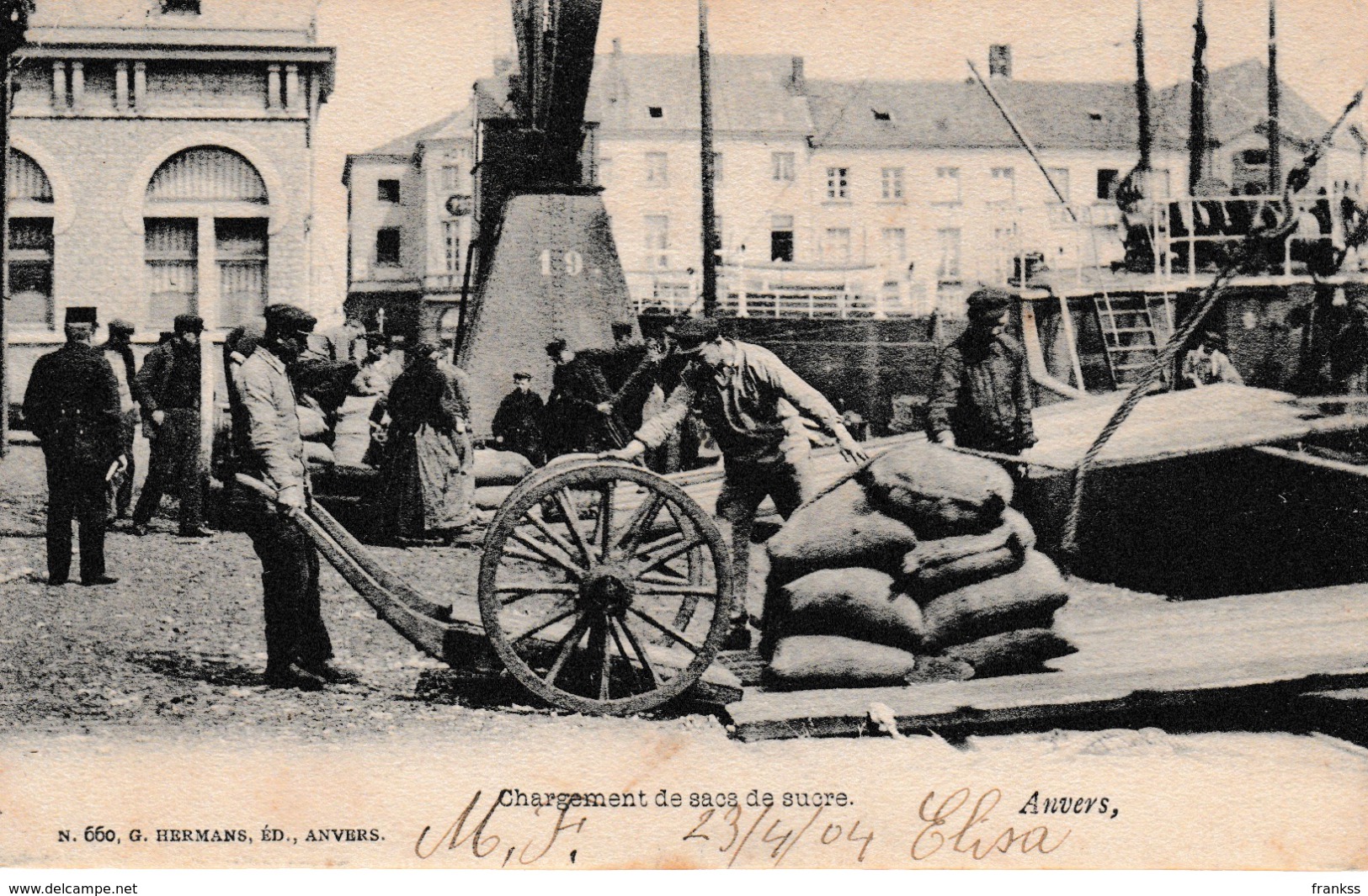 Oude Postkaart Haven Antwerpen Het Laden Van Suiker RRR ??? - Antwerpen