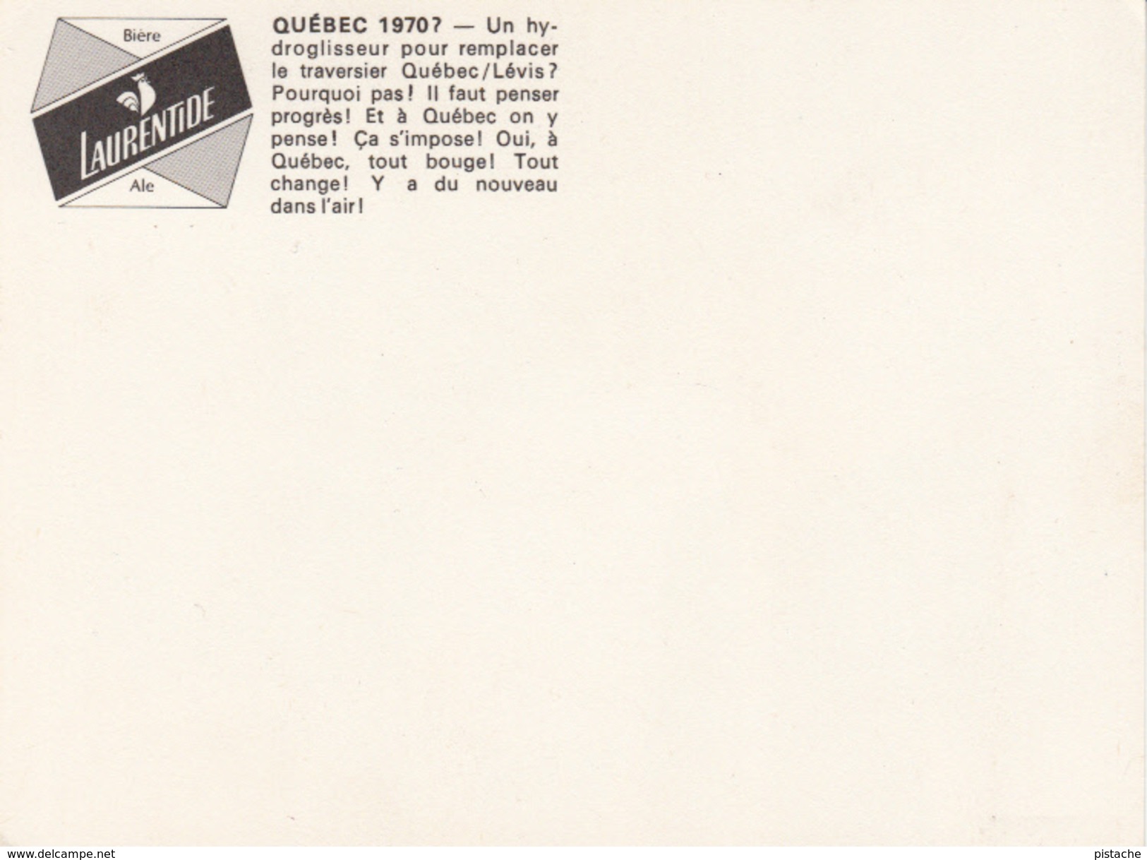 Hydroglisseur Hydroplane - Québec / Lévis - Publicité 1960s - Advertisement - Bière Laurentides Labatt - 2 Scans - Autres & Non Classés