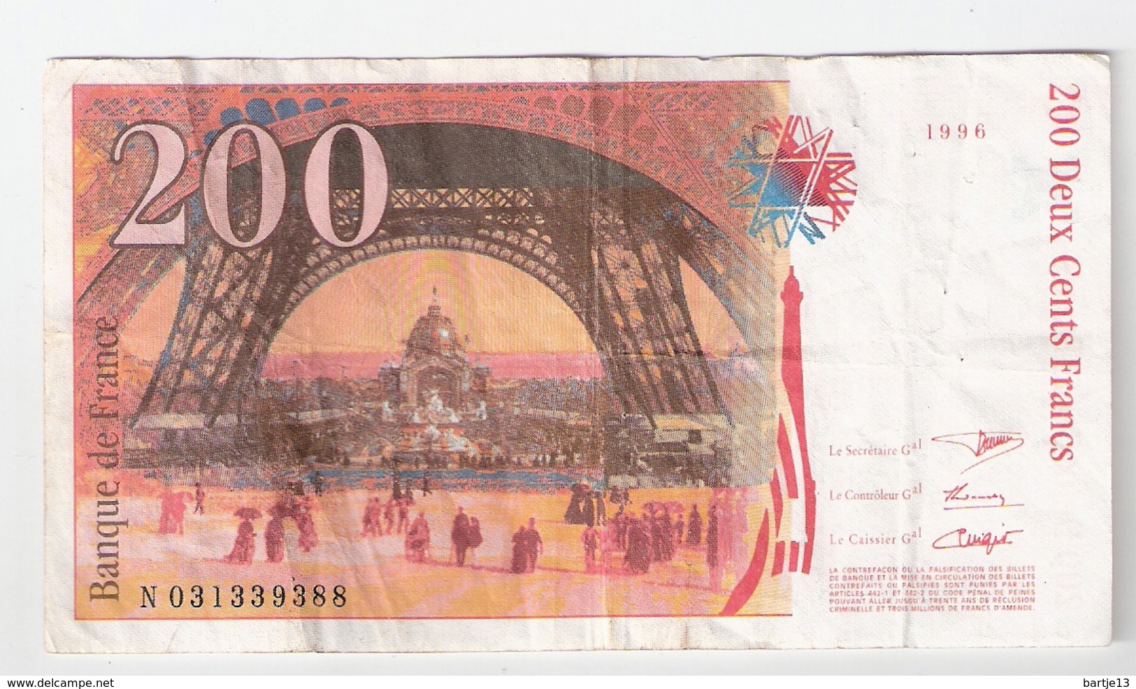 FRANKRIJK 200 FRANCS 1996 P159 - Non Classificati