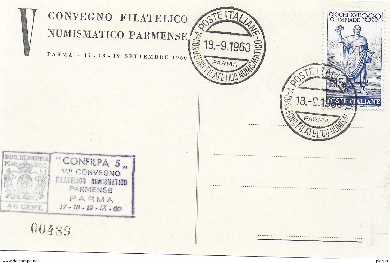 ANNULLO SPECIALE 1960 CONVEGNO FILATELICO NUMISMATICO PARMA - 1961-70: Marcofilia