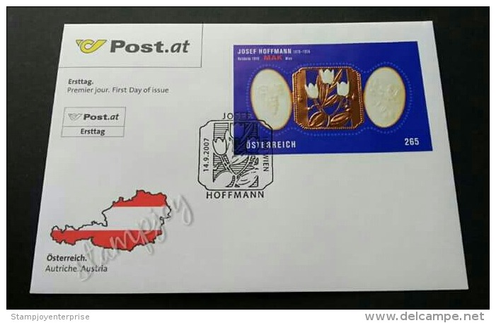 Austria Josef Hoffmann 2007 (Gold FDC) *gold Plate Stamp *sculpture Effect *unusual *odd Shape - Otros & Sin Clasificación