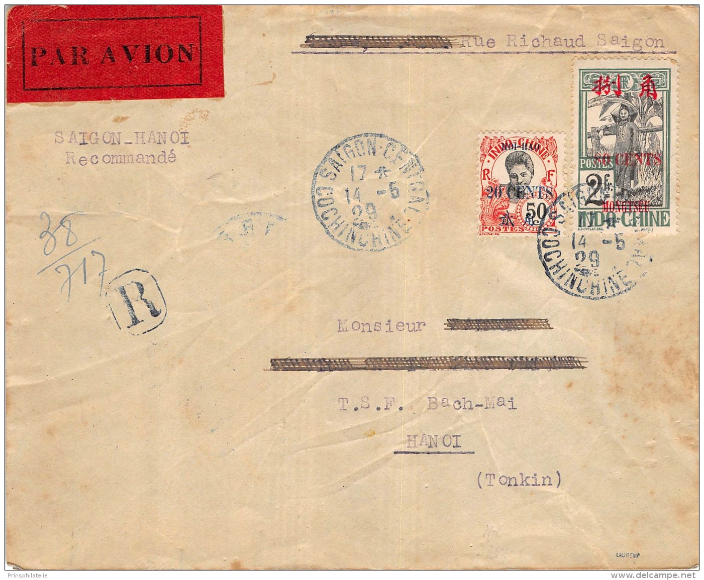 LETTRE DE SAIGON  COCHINCHINE INDOCHINE PAR AVION  BEL AFFRANCHISSEMENT=&gt; FRANCE  COVER COLONIES FRANCAISES - Lettres & Documents