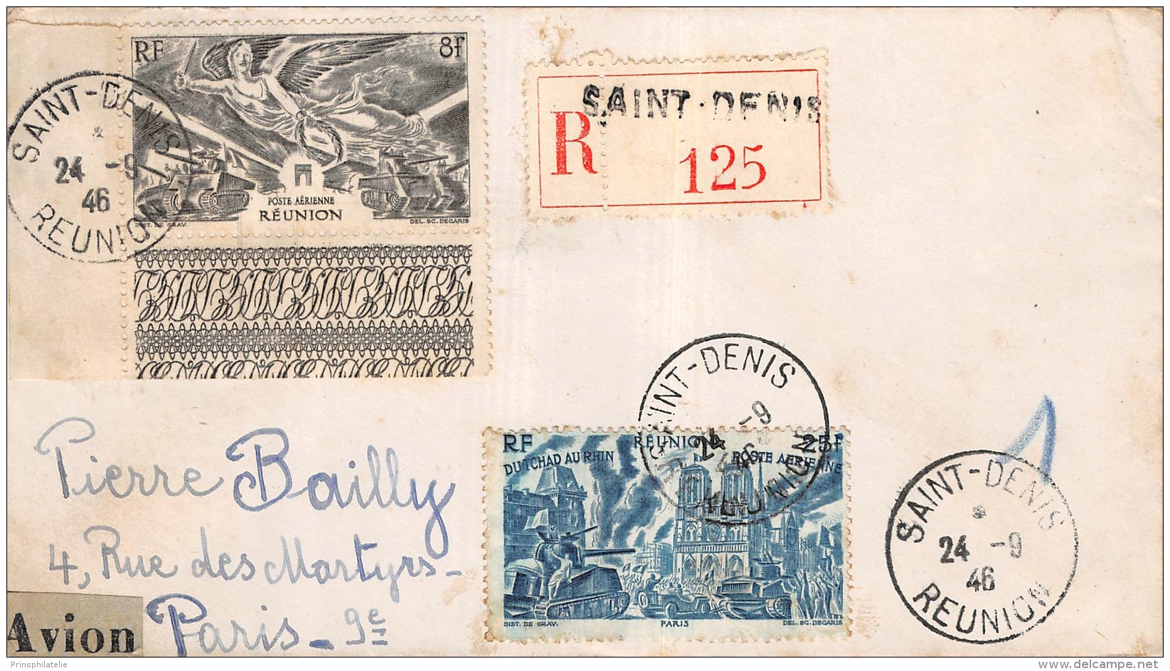 TCHAD AU RHIN DE  LETTRE RECOMMANDEE DE ST DENIS REUNION   =&gt;  FRANCE  COLONIES COVER - Covers & Documents