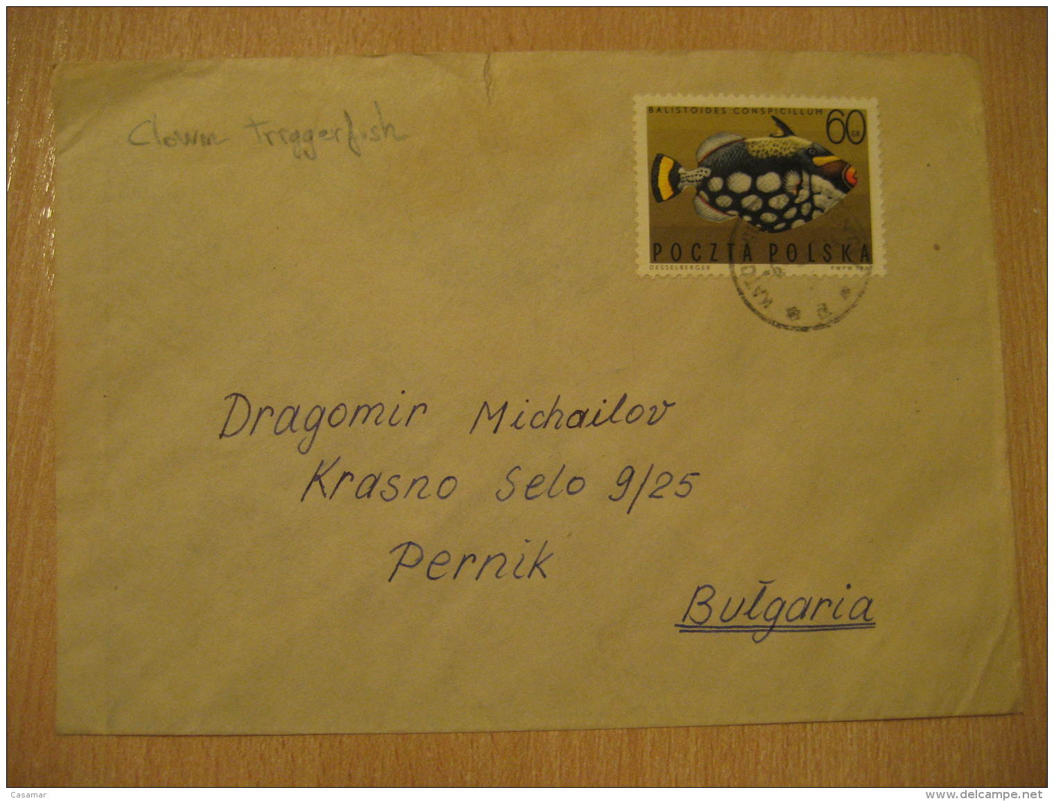 CLOWN TRIGGERFISH FISH FISHES Katowice 1967 To Pernik Bulgaria Stamp On Cover Poland - Poissons