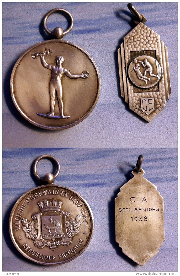 2 Médailles Argent SPORTS ALTERES Et POIDS Début XXe ET HANDBALL/DRAGO 1938 - Athlétisme