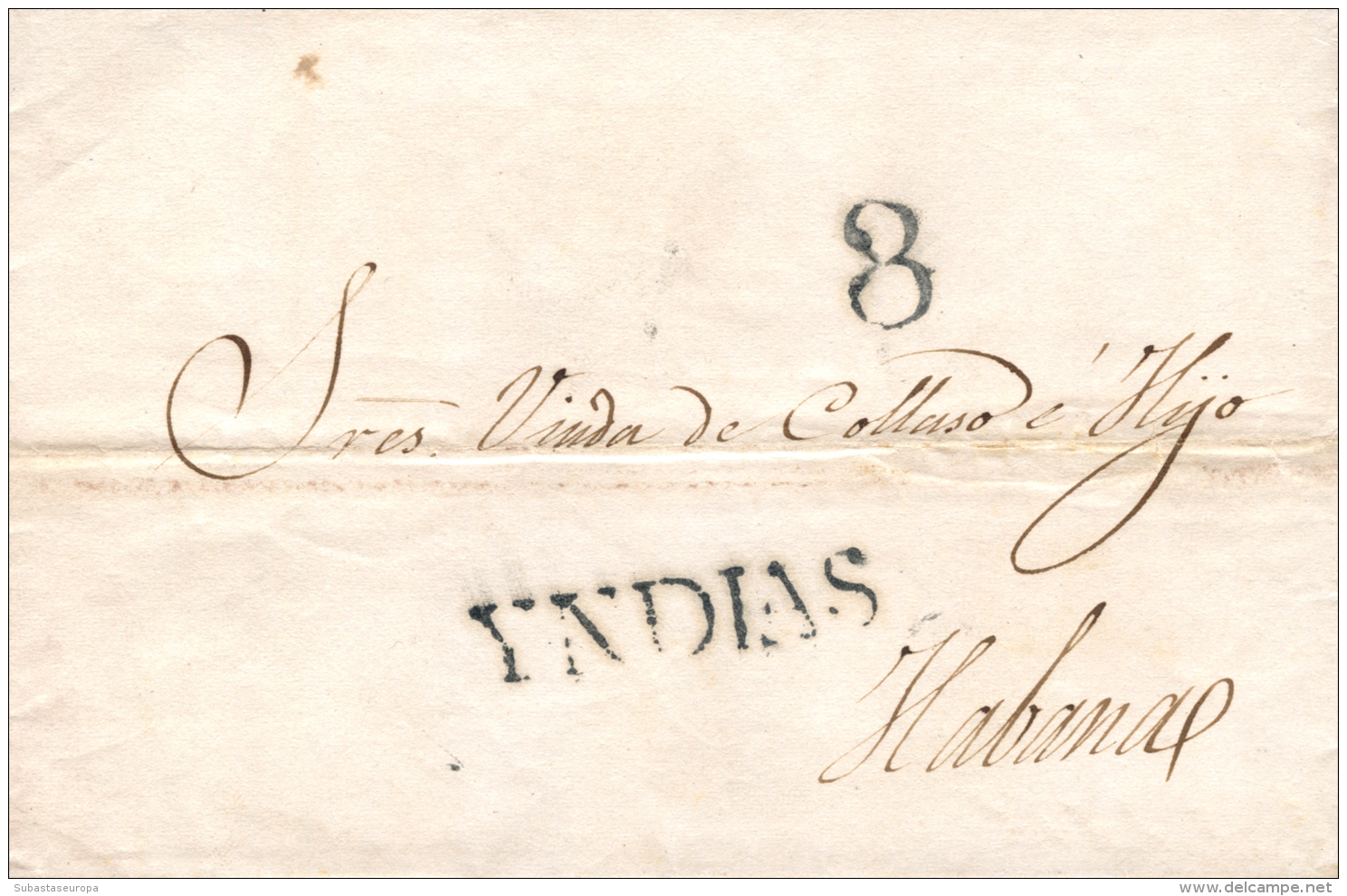 CUBA. 1838 (28 MAY). Carta De Campeche (México) A La Habana. Marca "YNDIAS" En Negro Y Porteo "8". Lujo. - Cuba (1874-1898)