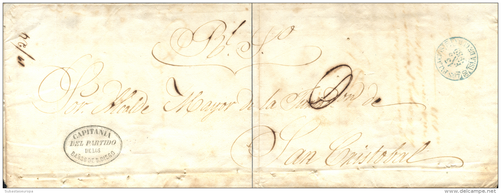CUBA. 1859. Carta De Ba&ntilde;os De San Diego A San Cristóbal. Marca "Capitanía/ Del Partido/ De... - Cuba (1874-1898)