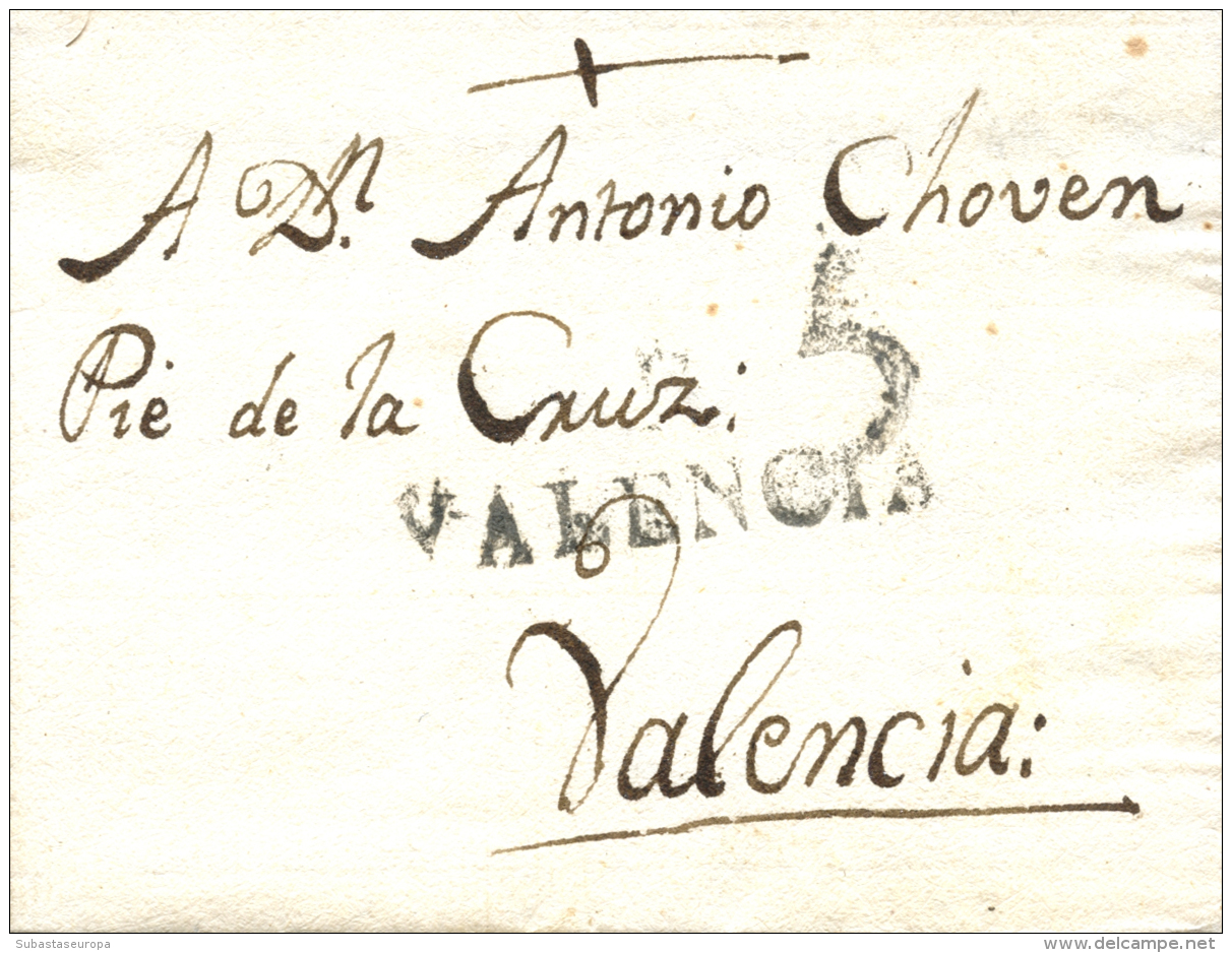 D.P. 19. Requena. 1796. Carta A Valencia. Marca Lineal "R/VALENCIA" (P.E. 2). Preciosa Y Rara. - ...-1850 Prephilately