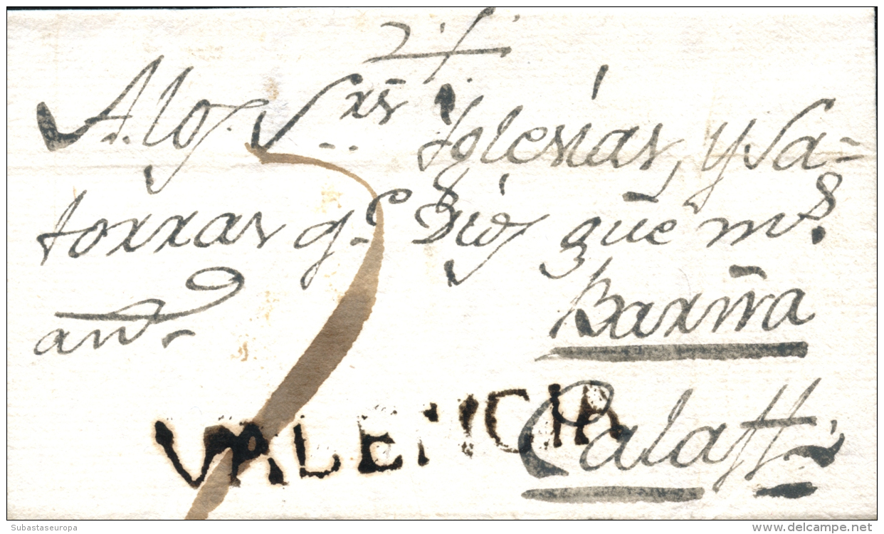 D.P. 19. Liria. 1790. Carta A Calaf. Marca Lineal "VALENCIA" (P.E. 2). Rarísima Y De Lujo. - ...-1850 Prephilately