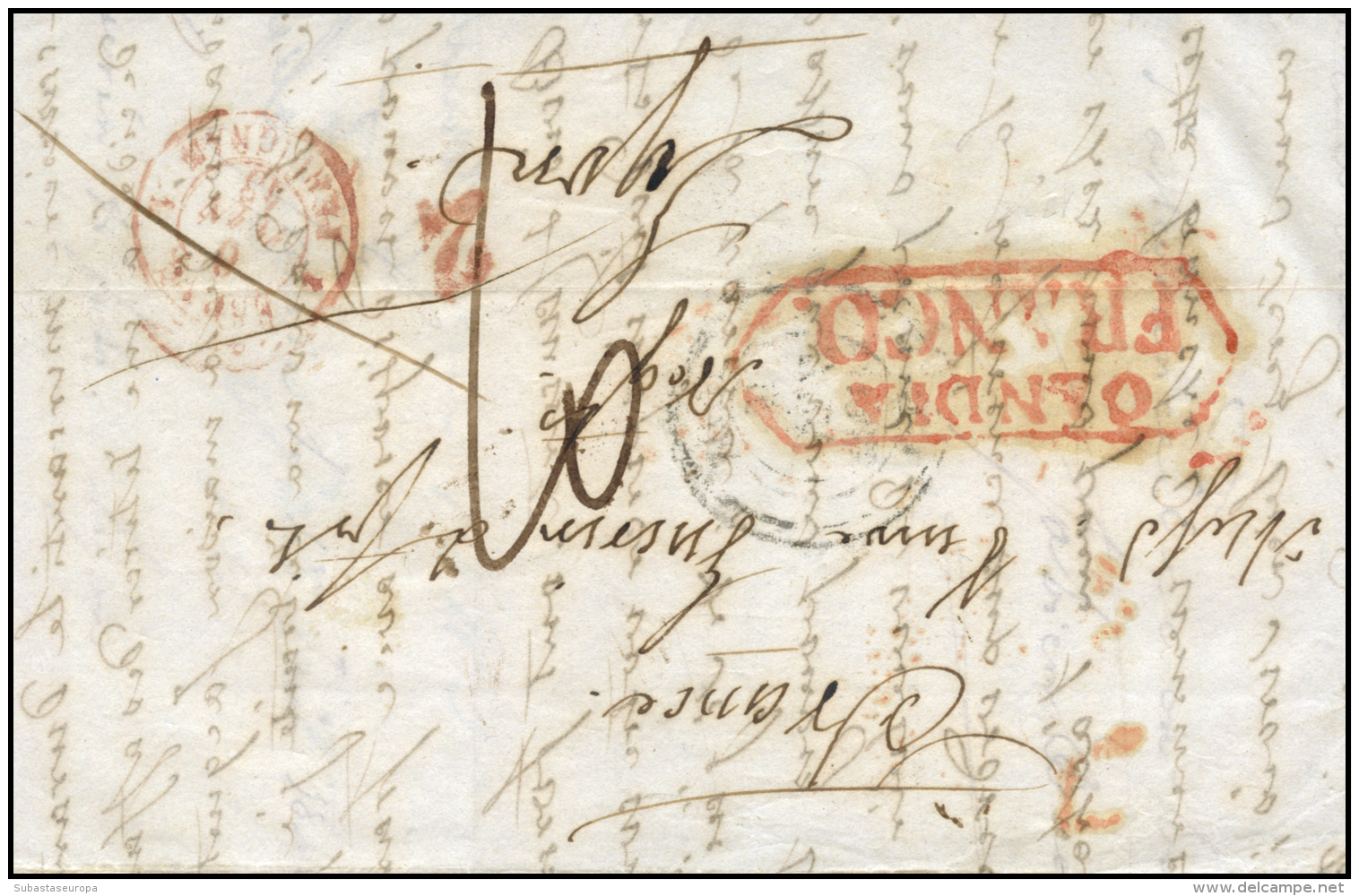 D.P. 19. 1843. Carta De Gandía A Francia. Marca "GANDÍA/FRANCO" (P.E. 8). Extraordinariamente Rara.... - ...-1850 Prephilately