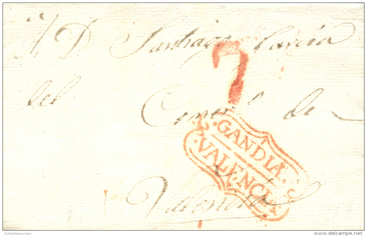 D.P. 19. Gandía. 1831. Carta A Valencia. Marca "GANDIA/VALENCIA" En Rojo (P.E. 5). Lujo. - ...-1850 Prephilately