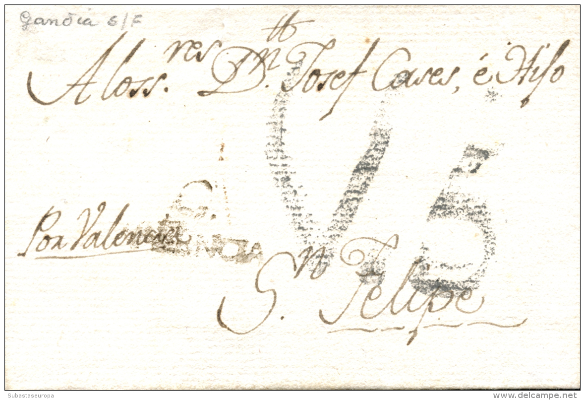 D.P. 19. Gandía. Envuelta A San Felipe, Sin Fechar. Marca "G/VALENCIA" (P.E. 2). Muy Rara. - ...-1850 Prephilately