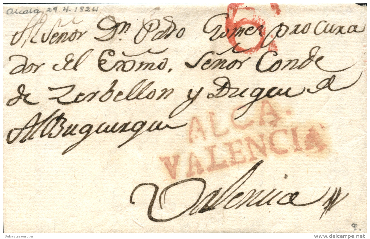 D.P. 19. Alcalá De Chivert. 1824. Carta Circulada A Valencia. Marca "Alca./Valencia" En Color Rojo (P.E. 2).... - ...-1850 Prephilately