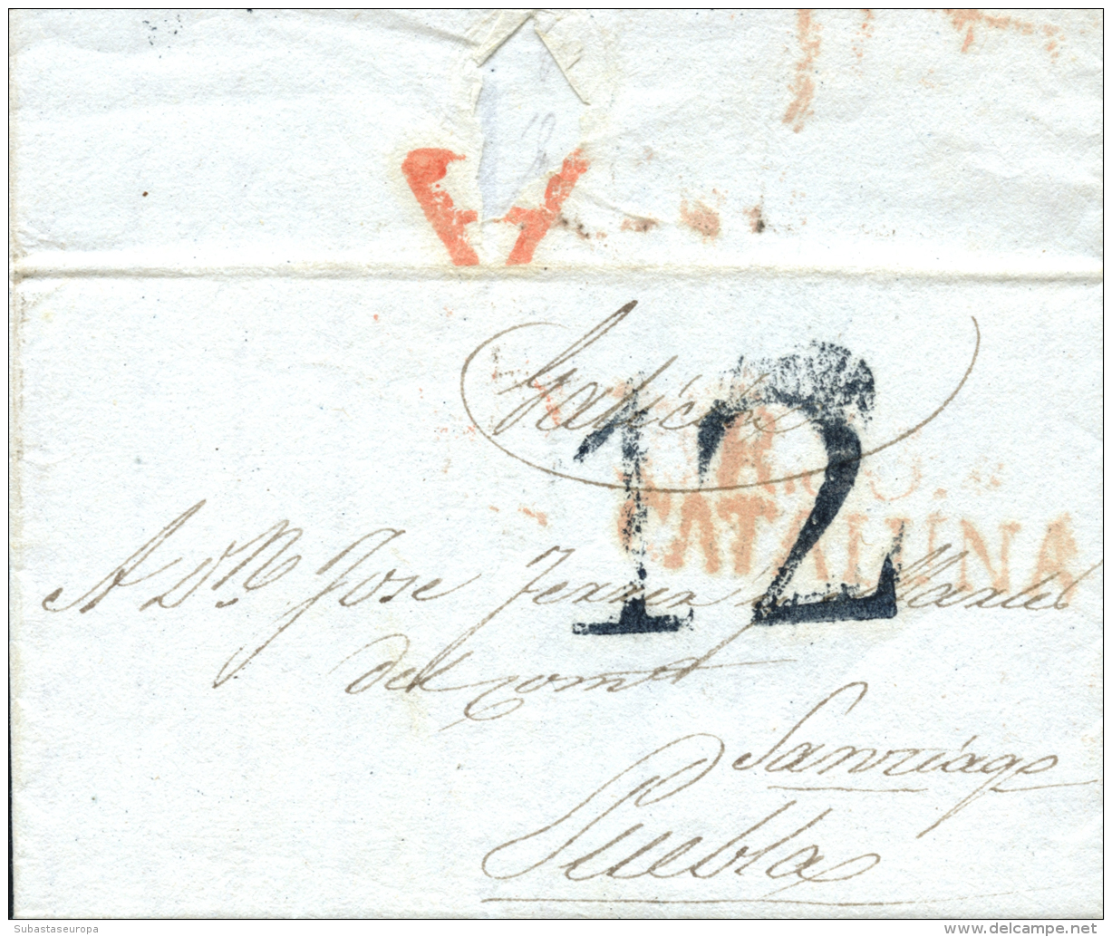 D.P. 16. 1842. Carta De Reus A Santiago. Marca P.E. 11 Y "A" De Abono A La Llegada (P.E. 30). - ...-1850 Prephilately