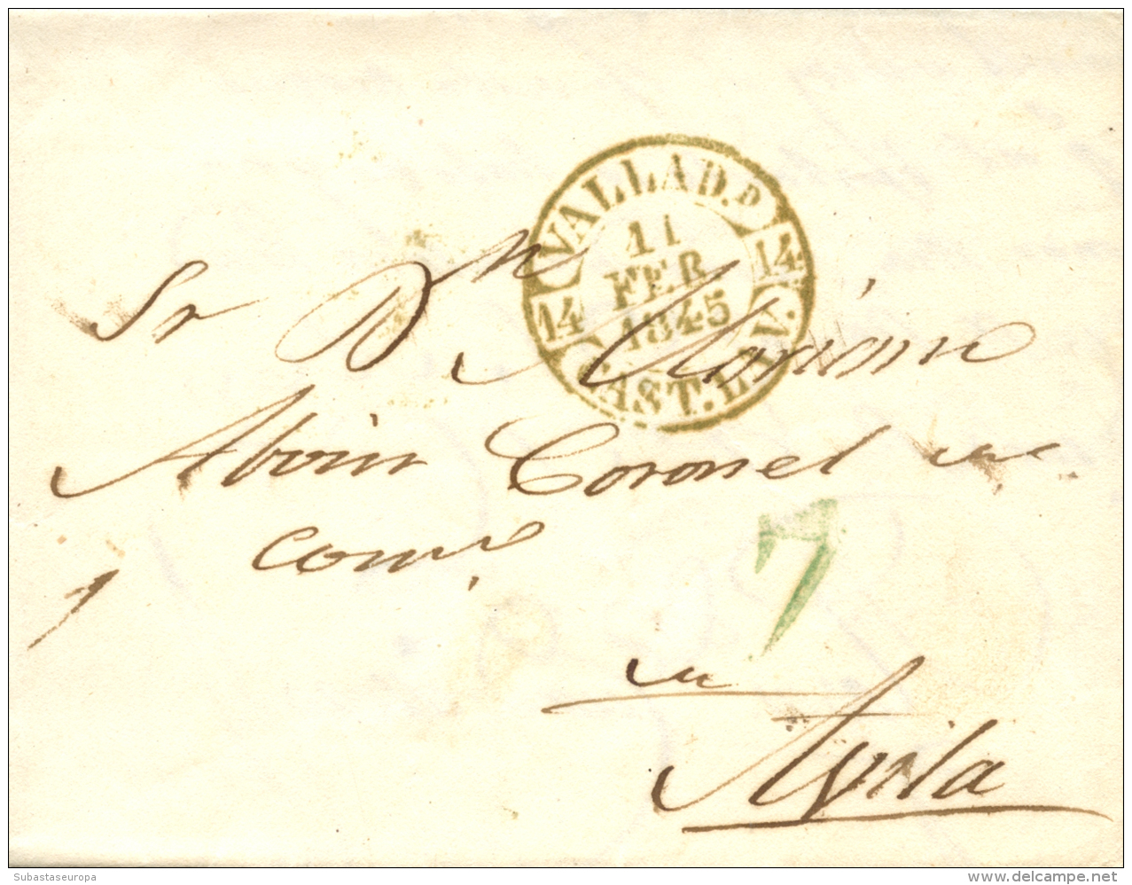 D.P. 14. 1845. Valladolid. Carta A Ávila. Fechador Baeza Tipo I En Color Verde Oxidado (P.E. 2). Al Lado,... - ...-1850 Voorfilatelie