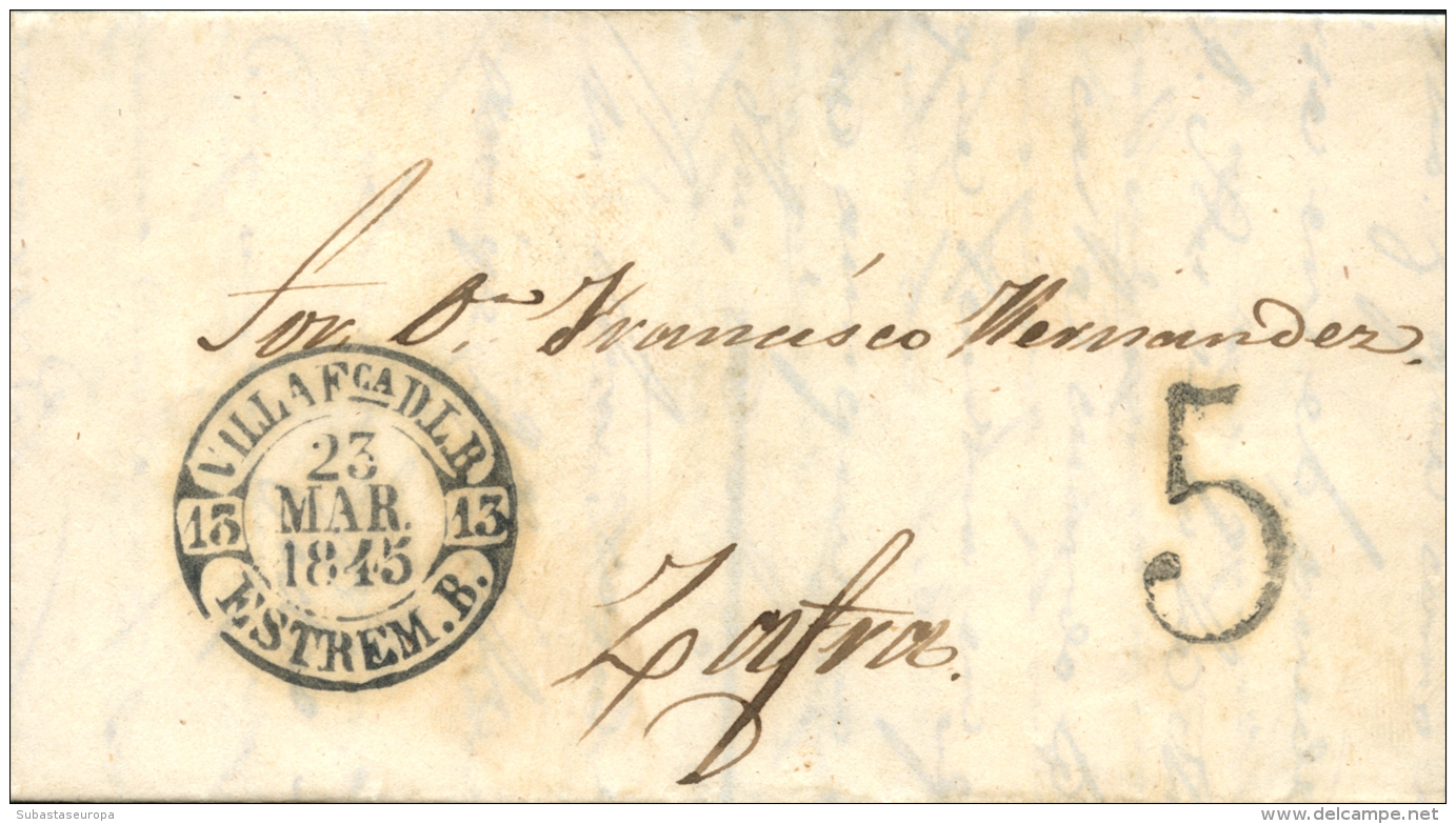 D.P. 13. 1845. Villafranca De Barros. Carta A Zafra. Fechador Baeza En Color Negro (P.E. 4). Raro Y De Calidad... - ...-1850 Prephilately