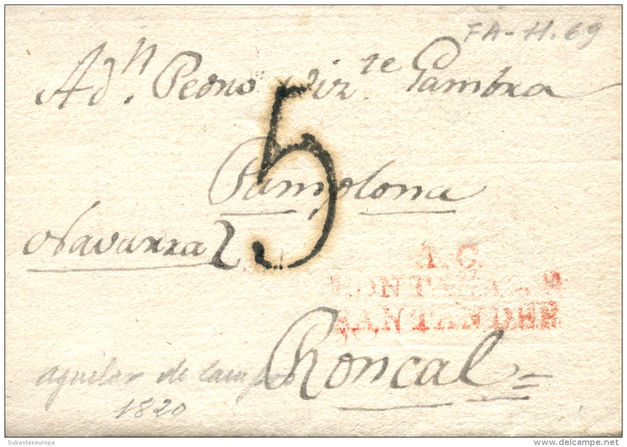 D.P. 9. Aguilar De Campoo. 1820. Carta A Roncal. Marca "A.C./ MONTAÑAS/ SANTANDER"(PE 2). Rara. - ...-1850 Prephilately