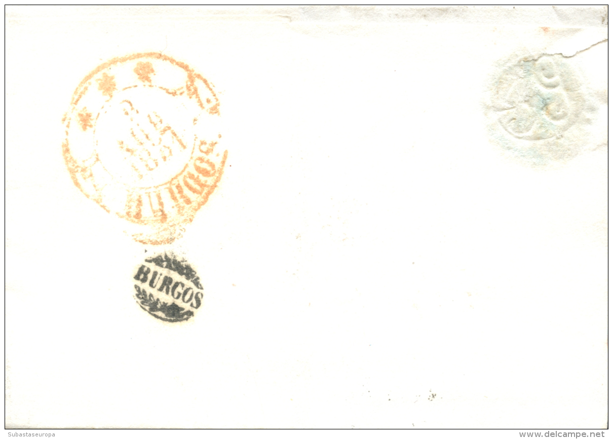 D.P. 7. 1851. Carta De Cádiz A Burgos. Al Dorso Marca De Llegada A Burgos (P.E. 32). Rara. - ...-1850 Préphilatélie