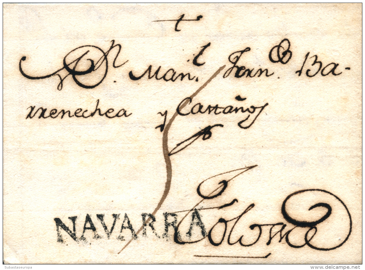 D.P. 6. Pamplona. 1781. Carta A Tolosa. Marca Lineal "NAVARRA" (PE 14) De Lujo Y Porteo. - ...-1850 Prephilately