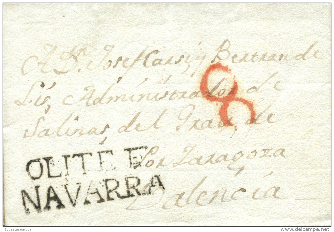 D.P. 6. 1822. Carta De Tafalla A Valencia. Marca Olite De/Navarra (P.E. 3) En Negro. Rara Y De Lujo. - ...-1850 Prephilately