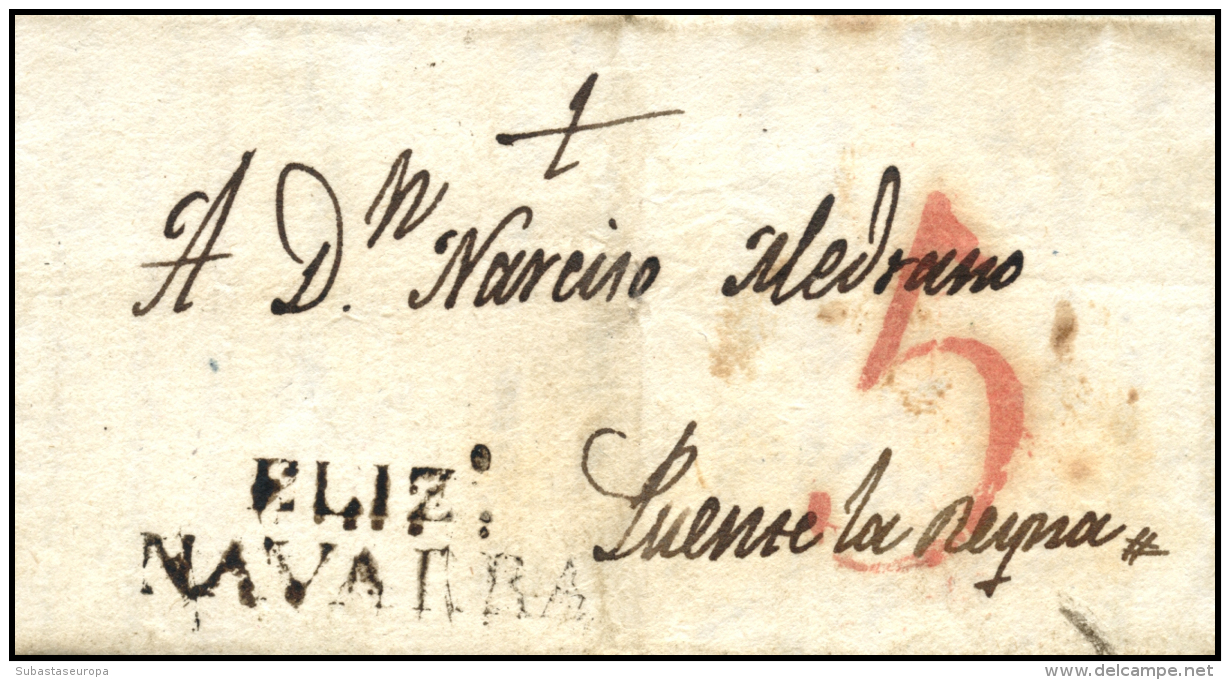 D.P. 6. 1829. Carta De Errzu A Puente La Reyna. Marca ELIZ&ordm;/NAVARRA (P.E. 2) De Elizondo. Rarísima. - ...-1850 Prephilately
