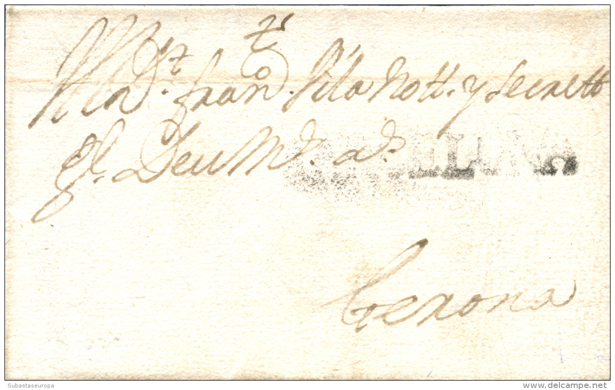 D.P. 5. Barcelona. 1728. Carta A Girona. Marca Lineal "Barcelona" (P.E. 11). Extraordinariamente Rara. - ...-1850 Prephilately