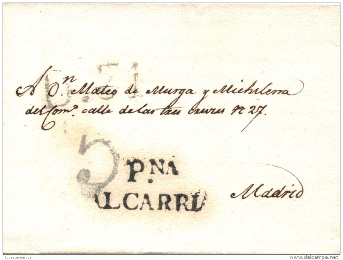 D.P. 2. 1824. Carta De Almonacid De Zorita A Madrid. Marca "Pna/ALCARRIA" De Pastrana, En Color Negro (P.E. 2).... - ...-1850 Prephilately