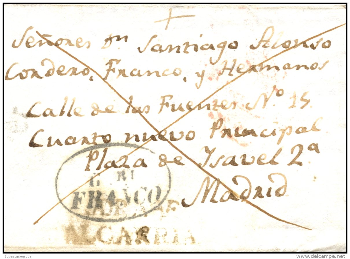 D.P. 2. 1841. Carta De Valfermoso De Las Monjas A Madrid. Marca "JADRAQUE/ALCARRIA" En Rojo Y Marca P.E. 12 Ovalada... - ...-1850 Prephilately