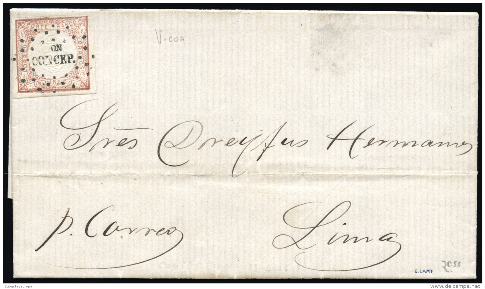 PERU. Ø 8 En Carta Completa Circulada De Huancayo A Lima, El 13/7/1866. Mat. "ON CONCEP.". Al Dorso Llegada.... - Peru